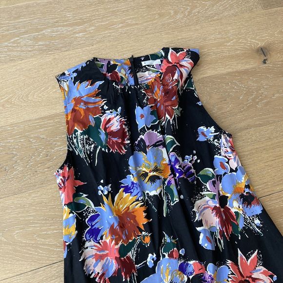 Arket Midi Dress Womens UK 8-10 EU 38 Black Floral Printed Sleeveless Summer - Picture 2 of 13